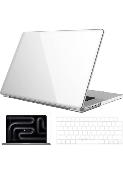 Apple MacBook Pro 16 Inç M4 A3186 A3403 ile Uyumlu Parlak Kılıf +Şeffaf Klavye Kılıfı +Film