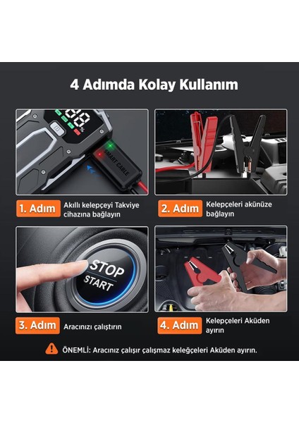 M01 15800MAH 2000A Akü Takviye Cihazı Taşınabilir Jump Starter (Powerbank+Led Lamba+Lcd Ekran)