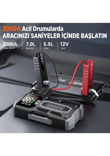 M01 15800MAH 2000A Akü Takviye Cihazı Taşınabilir Jump Starter (Powerbank+Led Lamba+Lcd Ekran)