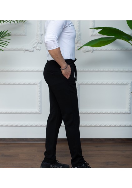 Erkek Siyah Örme Jogger Pantolon