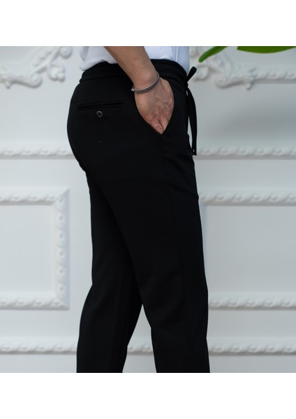 Erkek Siyah Örme Jogger Pantolon