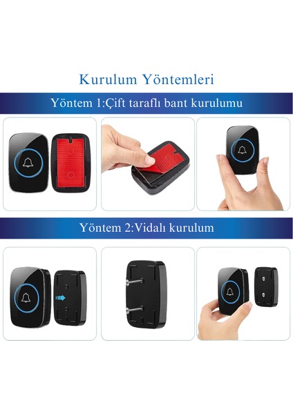 Truva Ticaret Kablosuz Kapı Zili - Logosuz Tasarım - Uzaktan Kumandalı - LED Işıklı - 1 Buton 2 Zil