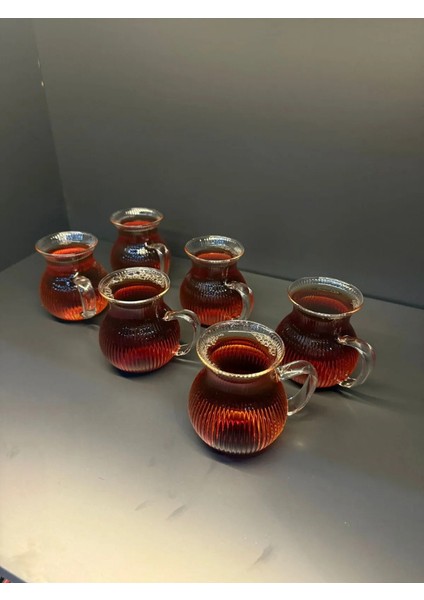 6'lı Çizgili Keyfi Ala Borosilikat Cam Kulplu Çay Bardağı Ateşe Temas Edebilen Çay Bardağı 200 ml modelleri