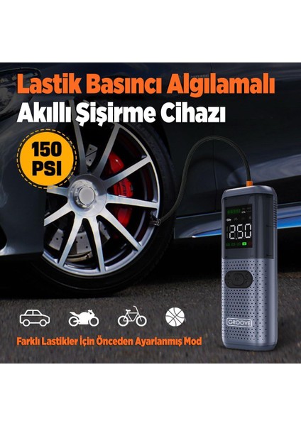 HCB002 22000MAH 2500A Akü Takviye Cihazı + Lastik Şişirme Kompresörü Taşınabilir Jump Starter (Kompresör+Powerbank+Led Lamba+Lcd Ekran)