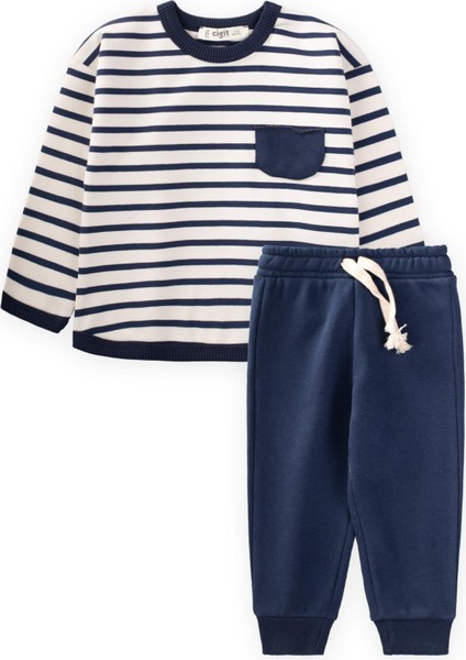 Çizgili Sweatshirt Takım 1-7 Yaş Lacivert