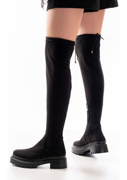 Siyah Süet Streç Diz Üstü Fermuarlı Günlük Kadın ÇIZME236-2194BAYAN Çizme fiyatları