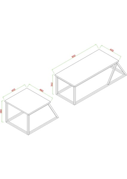 Prisma Orta Sehpa, Metal Ayak Masa, 2'li Zigon Sehpa