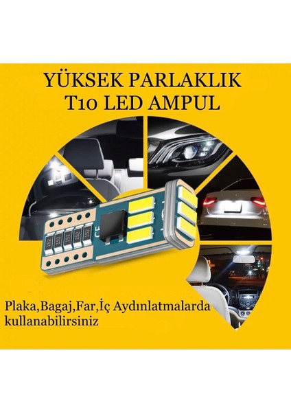 Raç T10 6000K LED Ampül Beyaz Renk Smd Çip 10 Adet