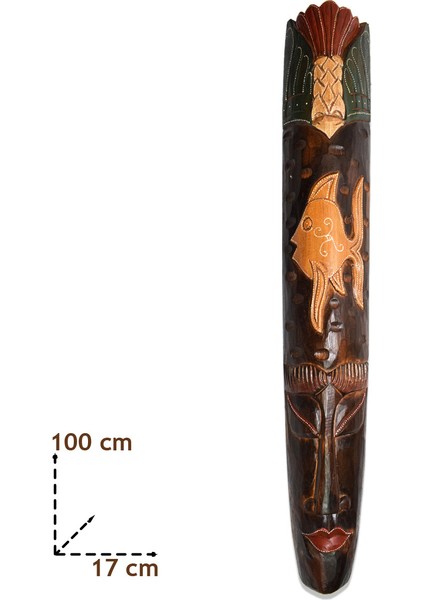 Ahşap Surat Mask Balık Boyalı Yüz Duvar Objesi Maske 100 cm