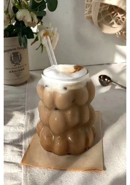 6lı Boncuk Bardak Pipetli Meşrubat Su Kahve Sunum Bardağı Isıya Dayanıklı Üzüm Tanesi Bardağı 350ML