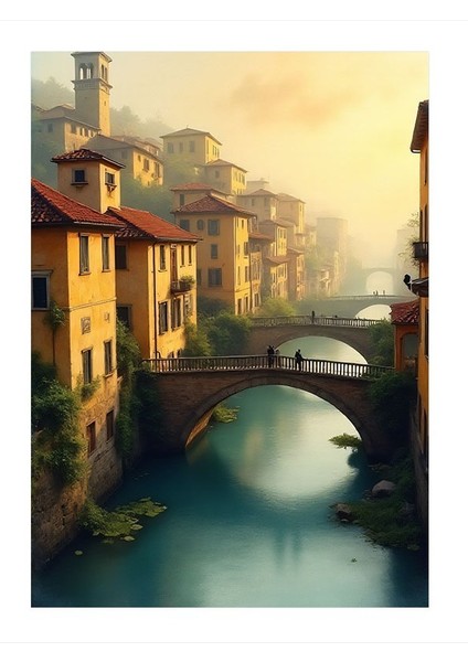 Nehir Üzerinde Eski Köprü Dekoratif Mdf Tablo 35cm X50cm