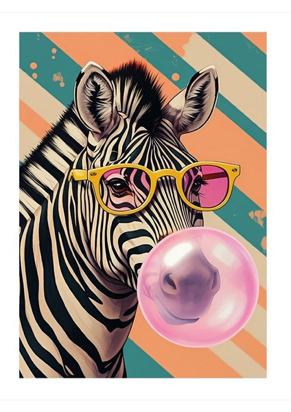 Sakız Çiğneyen Zebra Desenli Ahşap Tablo 35cm X50cm