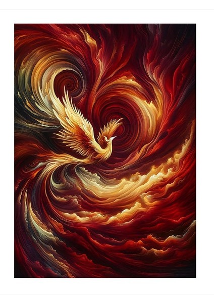 Alevli Anka Kuşu Tasarım Ahşap Tablo 35cm X50cm