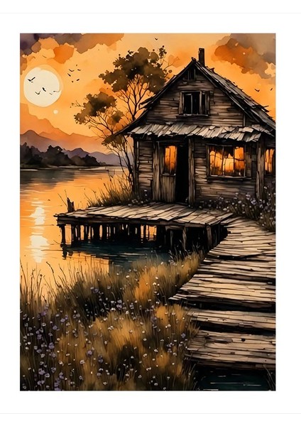 Eski Kulübe Manzarası Mdf Tablo 35cm X50cm