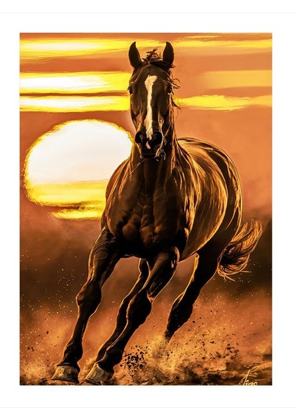 Gün Batımı Ve Koşan At Art Mdf Tablo 25cmx 35cm
