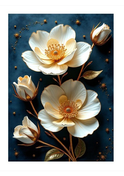 Altın Çiçek Demeti Modern Mdf Tablo 25cmx 35cm
