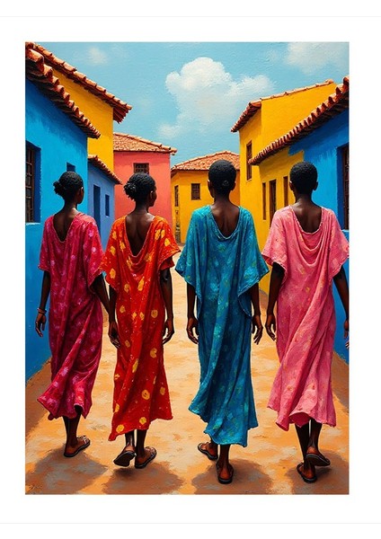 Renkli Elbiseli Kadınlar Tasarım Mdf Tablo 35cm X50cm