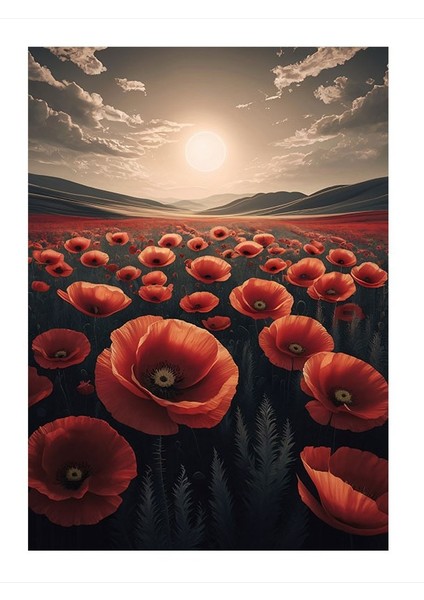 Gelincik Çiçeği Tarlası Dekoratif Ahşap Tablo 25cmx 35cm
