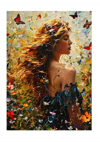 Kelebekler Ve Kadın Modern Mdf Tablo 25cmx 35cm