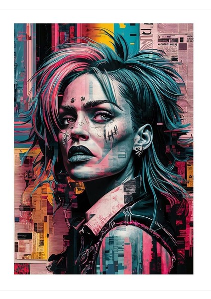 Renkli Saçlı Kadın Dekoratif Mdf Tablo 25cmx 35cm