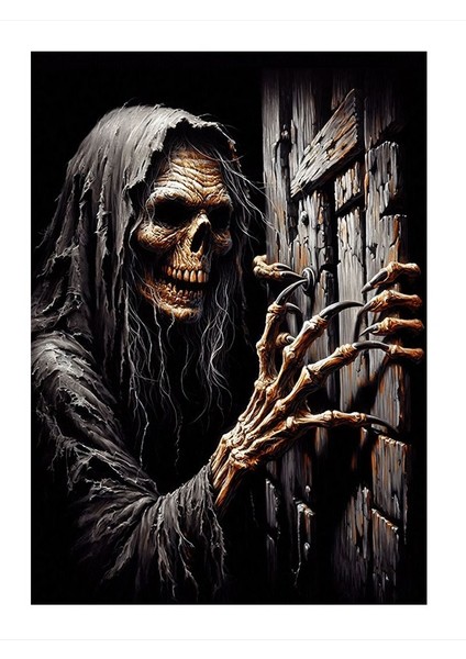 Iskelet Ve Kapı Desenli Ahşap Tablo 25cmx 35cm