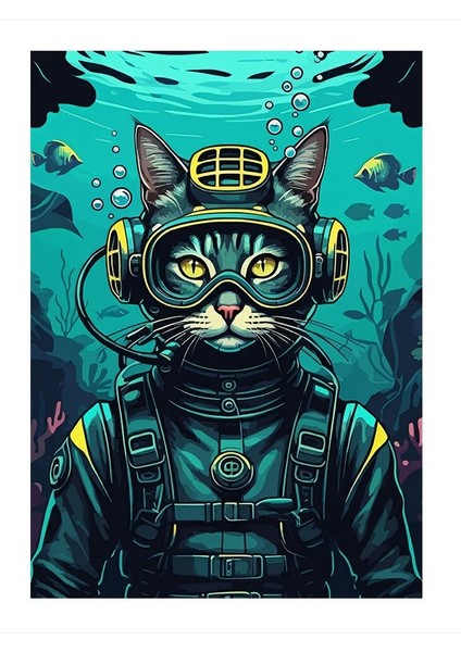 Dalgıç Kedi Modern Mdf Tablo 35cm X50cm