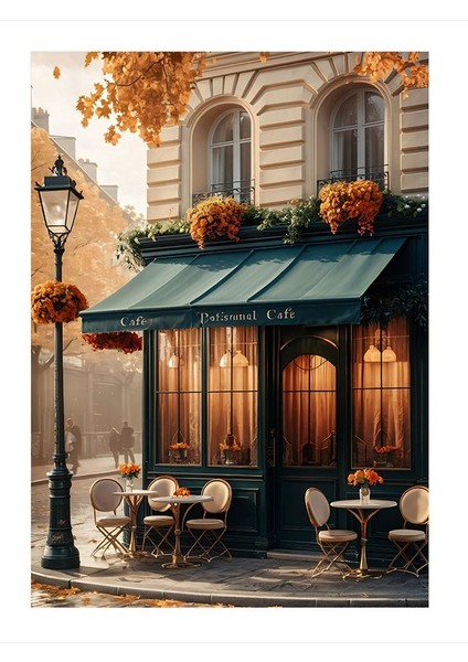 Çiçekli Ev Kafe Ve Sokak Lambası Dekoratif Mdf Tablo 25cmx 35cm