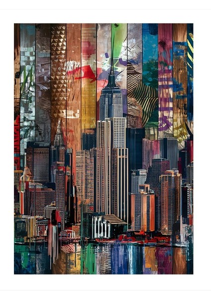 Renkli Gökdelenler Ve Deniz Mdf Poster 25cmx 35cm