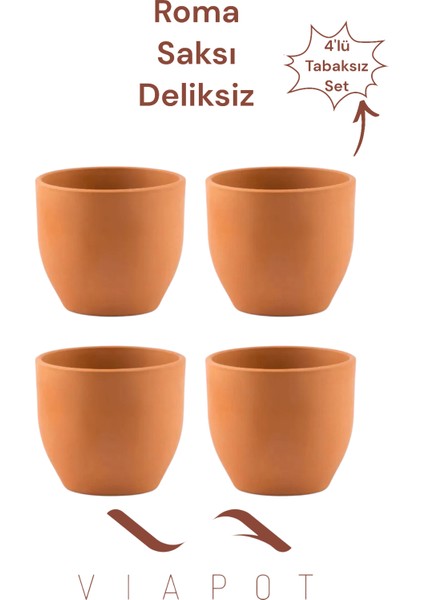 4 Adet Roma Saksı - Deliksiz Tabaksız 14 x 12 1000 ml