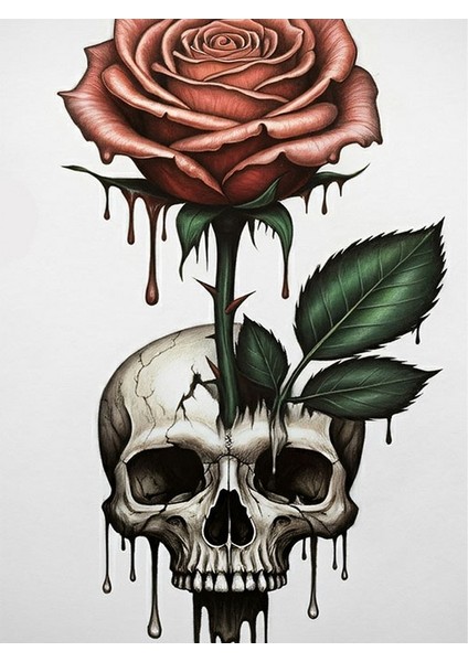 Gül Ve Kafatası Tasarım Mdf Tablo 18cm X 27cm