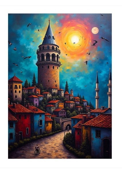 Galata Kulesi Ve Ay Modern Mdf Tablo 25cmx 35cm
