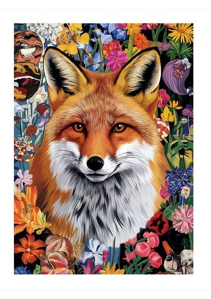 Renkli Fon Tilki Dekoratif Mdf Tablo 25cmx 35cm