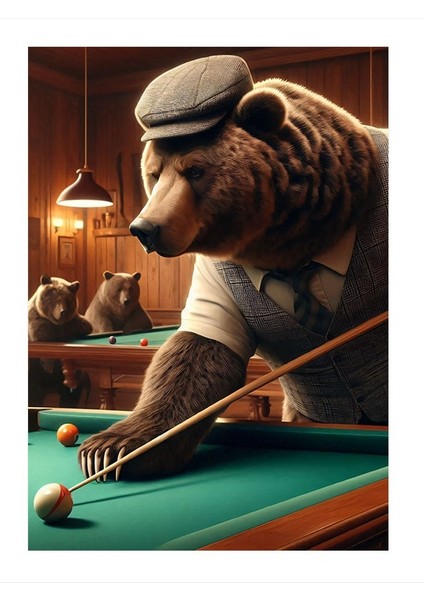 Bilardo Oynayan Ayı Mdf Tablo 35cm X50cm