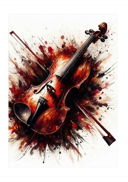 Boyalı Keman Ahşap Tablo 25cmx 35cm