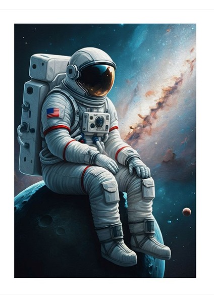Astronot Ve Yıldızlı Gökyüzü Desenli Mdf Tablo 35cm X50cm
