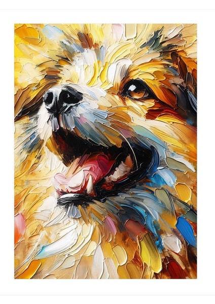 Renkli Köpek Portresi Ahşap Tablo 25cmx 35cm
