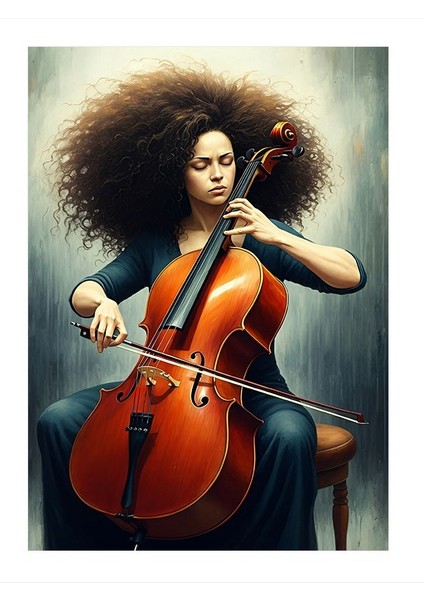 Çello Çalan Kadın Dekoratif Mdf Tablo 35cm X50cm