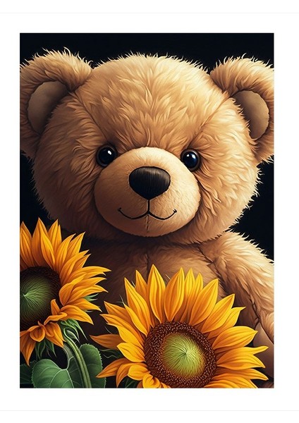 Ayçiçeğiyle Oyuncak Ayı Modern Mdf Tablo 35cm X50cm
