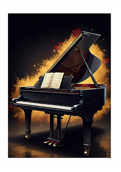 Karanlıkta Piyano Dekoratif Ahşap Tablo 35cm X50cm