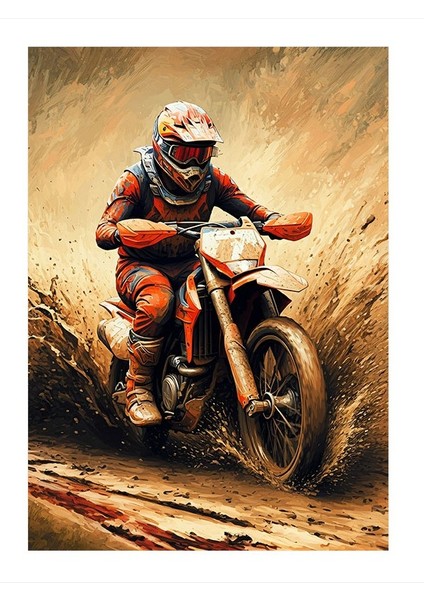 Çamurda Motosikletçi Mdf Poster 35cm X50cm