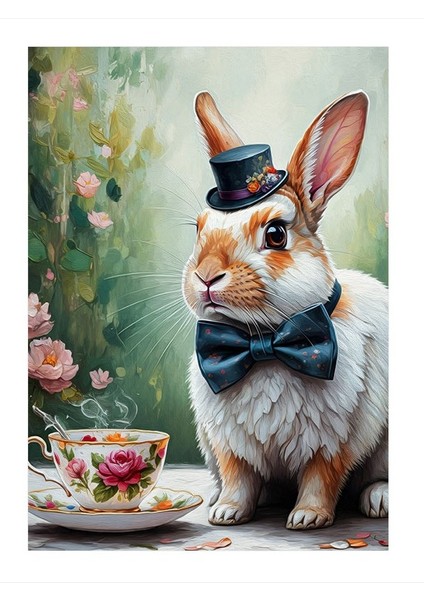 Çay Içen Tavşan Tasarım Mdf Tablo 25cmx 35cm