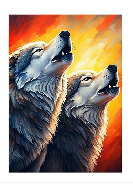 Uluyan Kurtlar Desenli Ahşap Tablo 35cm X50cm