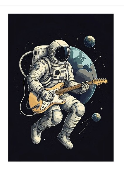 Gitar Çalan Astronot Modern Mdf Tablo 25cmx 35cm