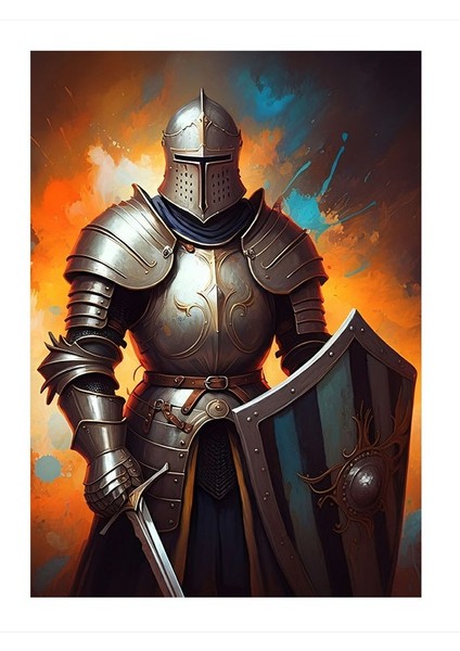 Zırhlı Şövalye Tasarım Ahşap Tablo 35cm X50cm