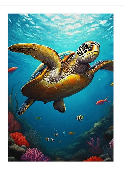 Deniz Kaplumbağası Tasarım Ahşap Tablo 35cm X50cm