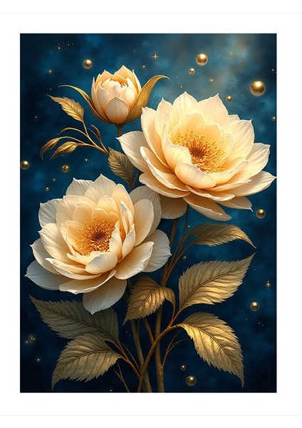 Beyaz Çiçek Demeti Desenli Mdf Tablo 35cm X50cm