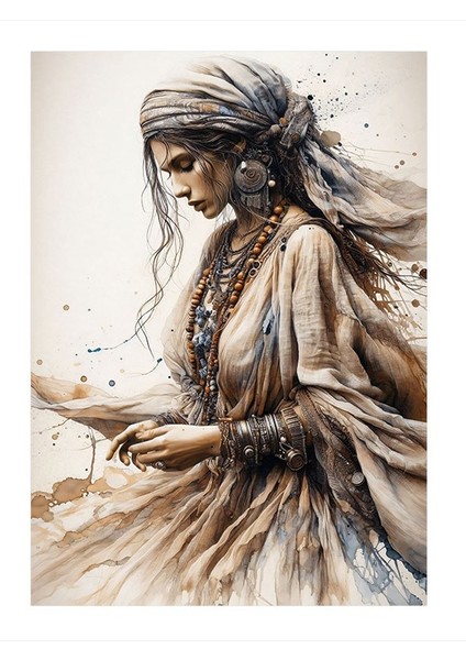 Eski Zaman Kadını Dekoratif Mdf Tablo 35cm X50cm