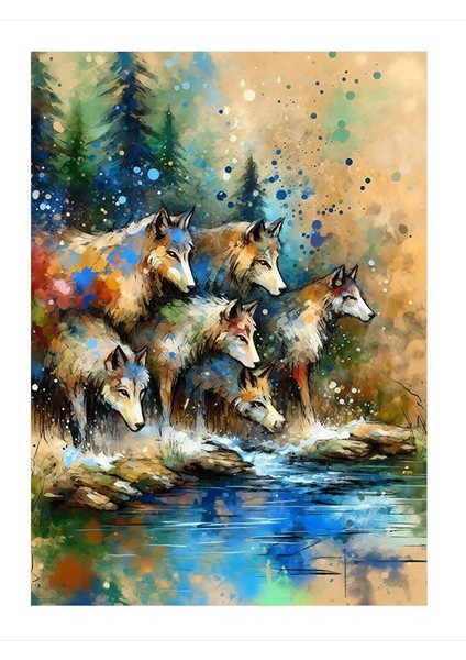 Suda Kurtlar Art Mdf Poster 18cm X 27cm