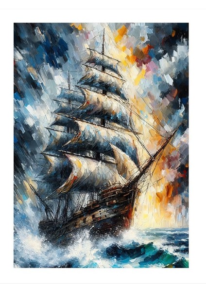 Fırtınalı Yelkenli Model Ahşap Tablo 35cm X50cm