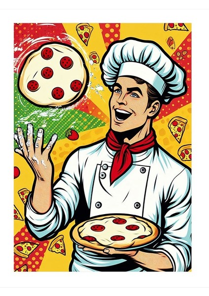Pizza Yapan Şef Ahşap Tablo 18cm X 27cm